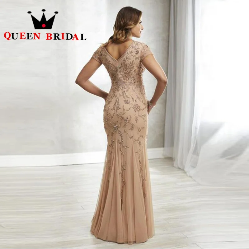 Luxury Beading Mermaid Mother Of The Bride Dresses Short Sleeve V Neck Formal Wedding Gown Robe De Soirée Femme Custom S07Y