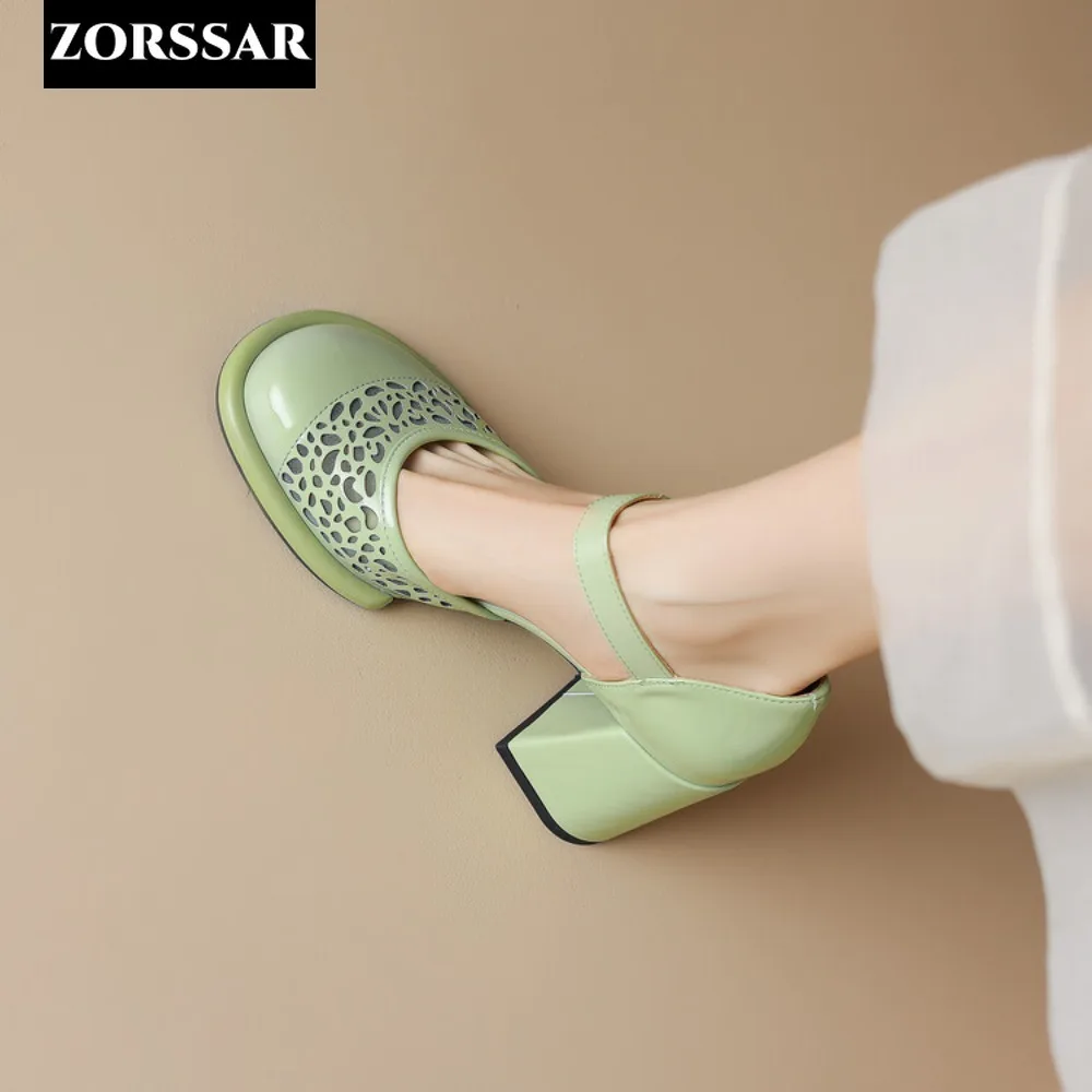 Patent Leather Square Heel Pumps Women Cover Heel High Heels Baotou Sandals Summer Woman French Elegance Retro Dress Shoe Female