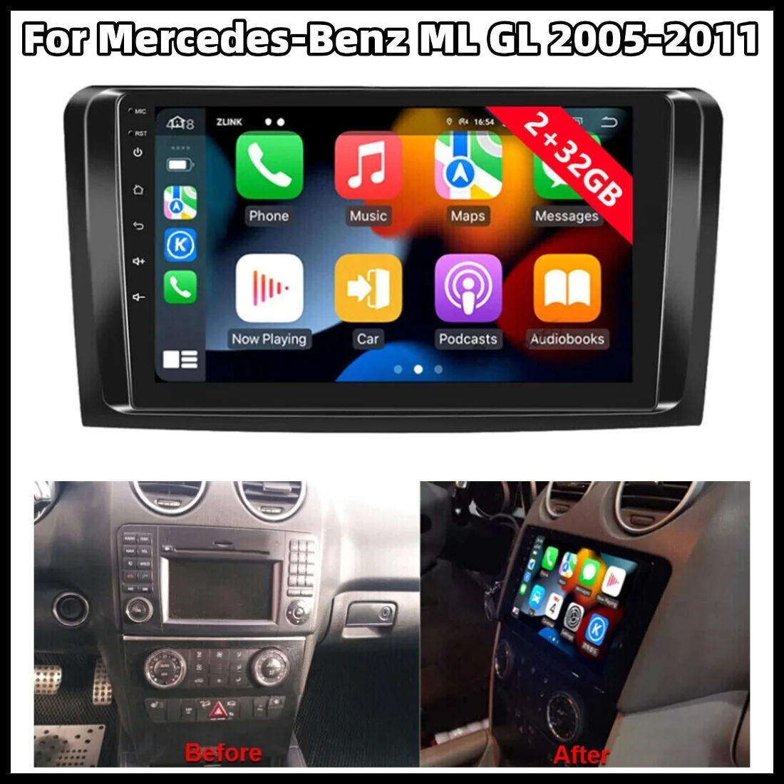 

Автомагнитола 2+32G 9 дюймов Android 13 с GPS-навигацией для ML GL 2005-2011, поддержка Carplay, Android Auto, Bluetooth, WiFi, FM/RDS