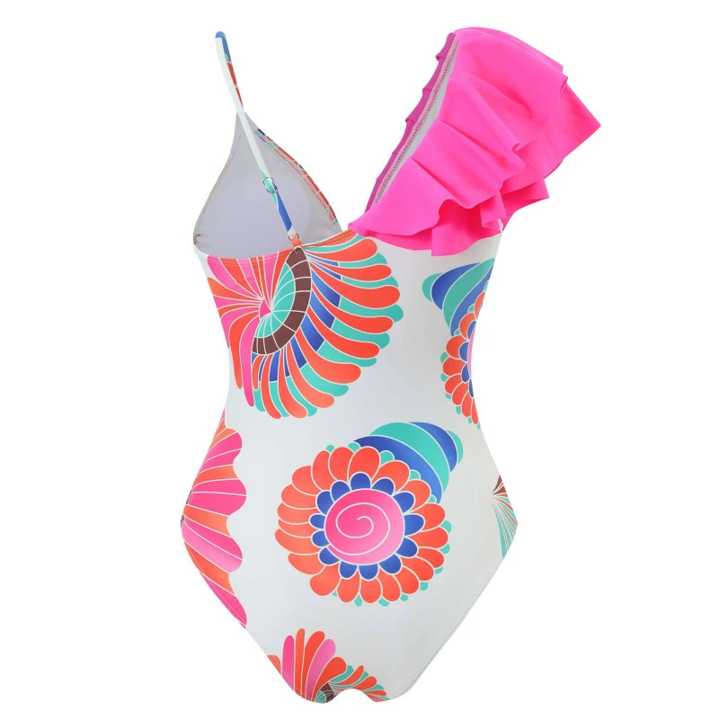 Sexy One Piece Swimsuit Swimwear Women Big Ruffle V-neck Print Beachwear Bathing Suit Banadores Mujer 2026 Maillot De Bain Femme