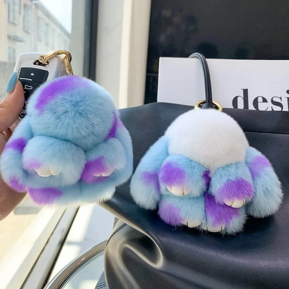Cute Fluffy Rabbit Fur Pompon Bunny Keychain for Girls Bag Car Key Chain Jewelry Gifts Trinket Women Rabbit Key Tags