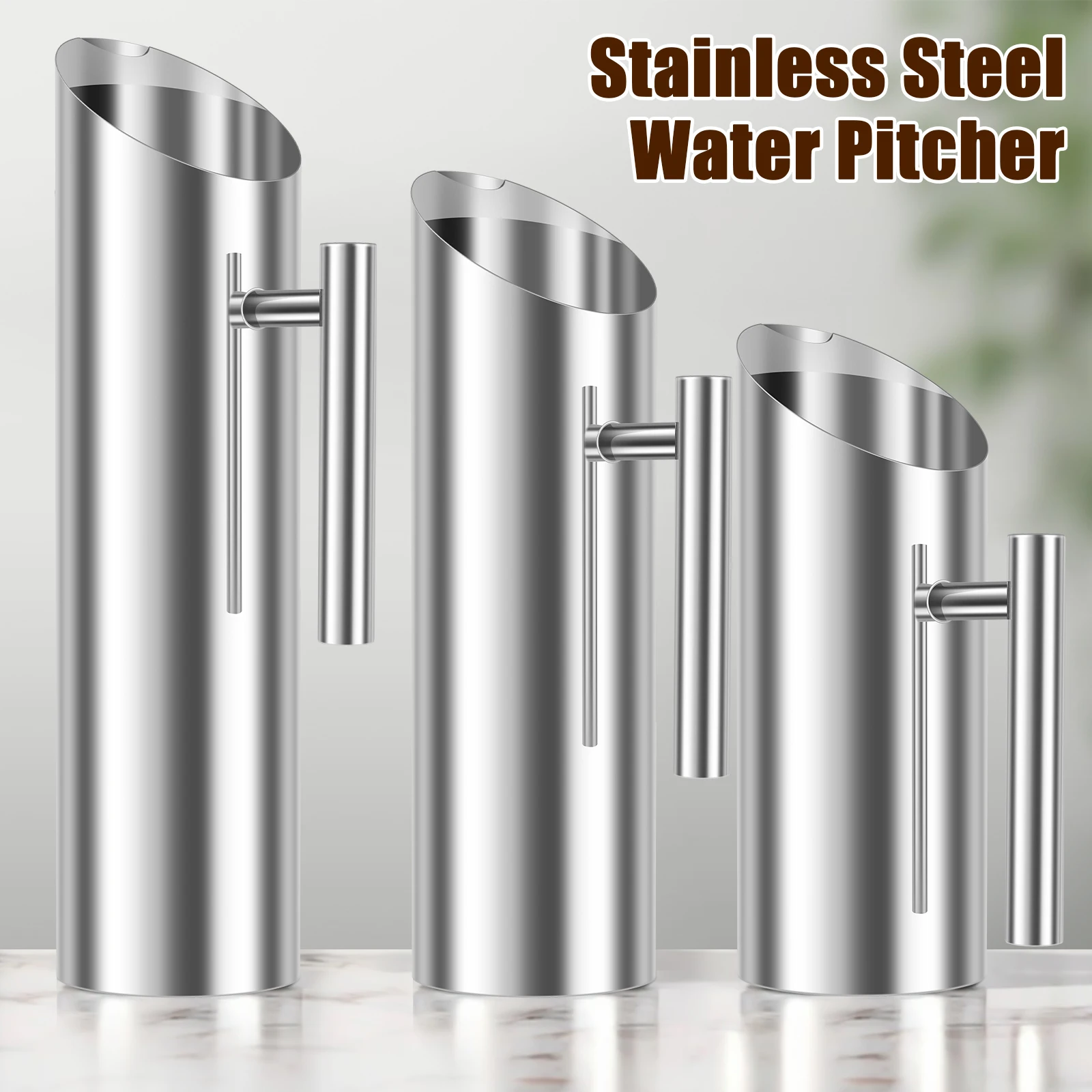 Stainless Steel Water Pitcher 1L/1.5L/2L Water Pitcher Jug Rustproof Polished Drinking Pitcher for Serving Water Iced Tea