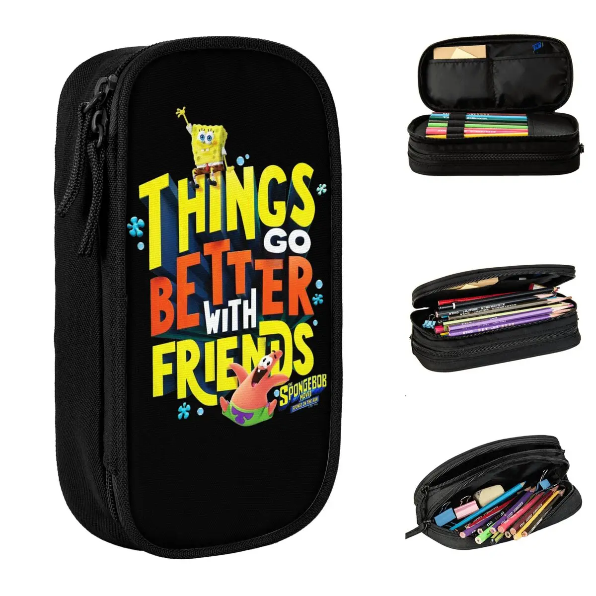 Fun The Spongebobed Movie Pencil Case Things Go Better With Friends Pencil Box Pen Large Storage Bag Students School Stationery