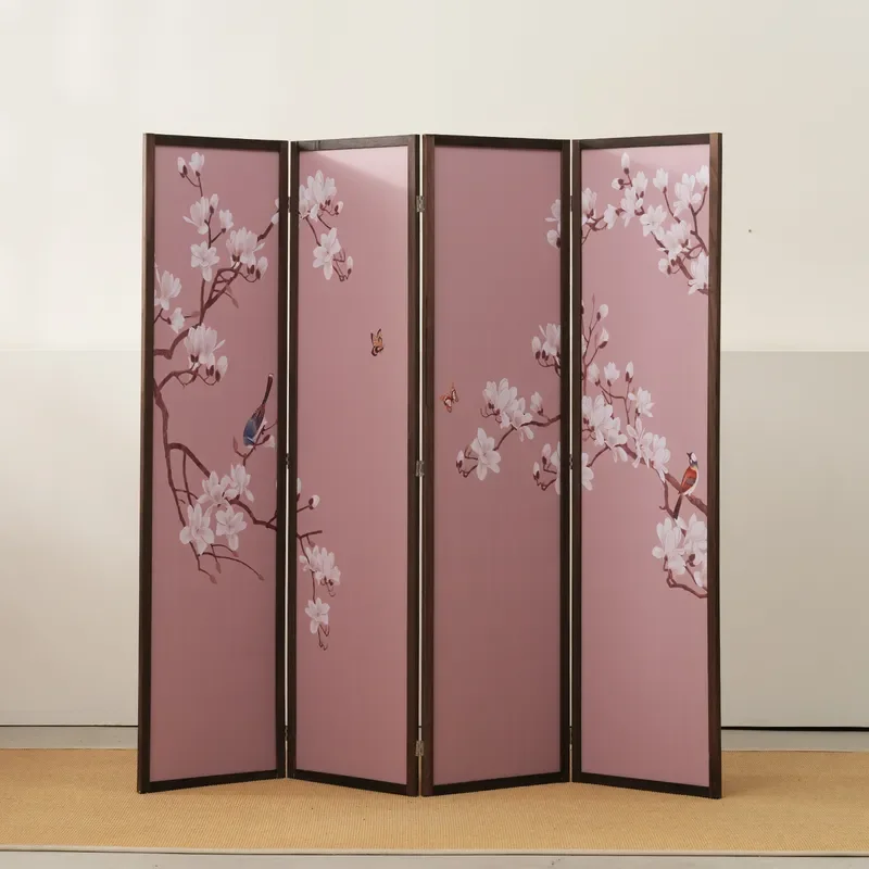 Custom Dyed Pine Frame Screen Partition New Chinese Home Furnishing Entrance Mobile Folding Screen Printable