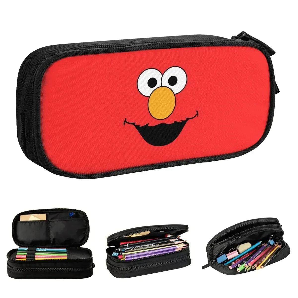 

Cartoon Elmo Anime Pencil Cases Fun Sesame Street Pen Holder Bags for Student Large Storage School Supplies Zipper Pencilcases