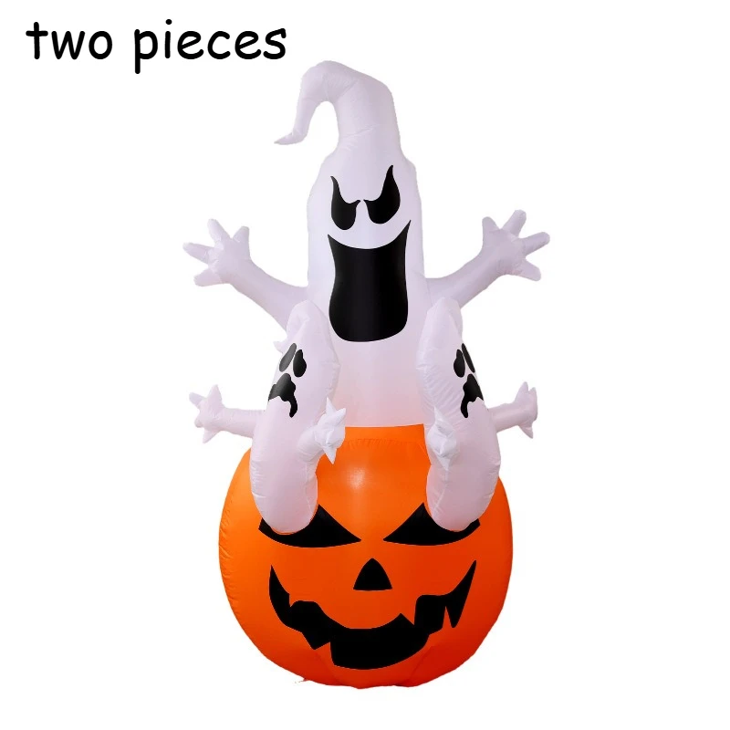 1.8m Lighted White Ghost Pumpkin Inflatable Model With LED Lights A Pair Halloween Yard Outdoor Decor