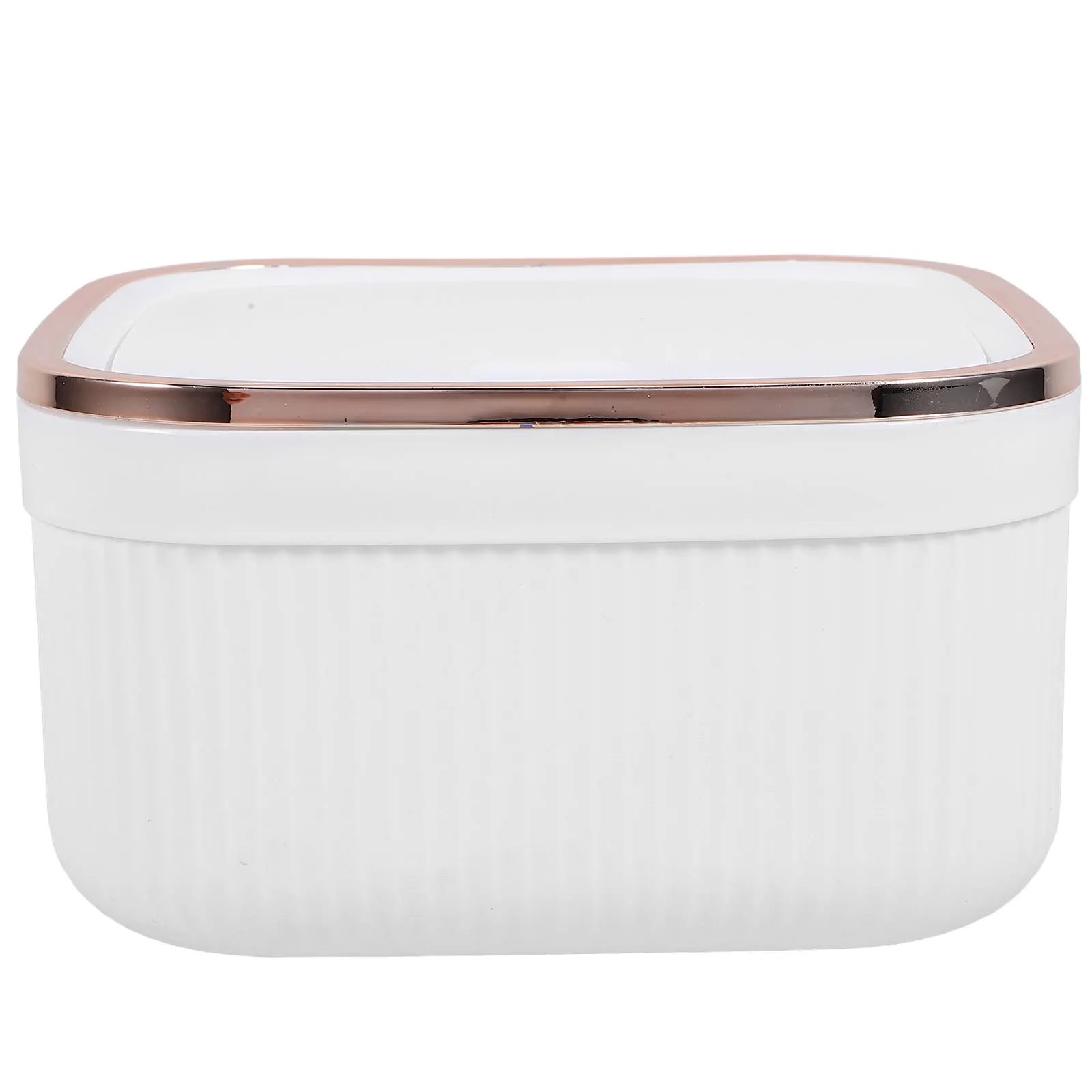 

Mini Trash Can 1188 White Covered Rose Gold Rim Lightweight Desktop Garbage Bin Kitchen Study Bedroom Waste Paper Basket Storage