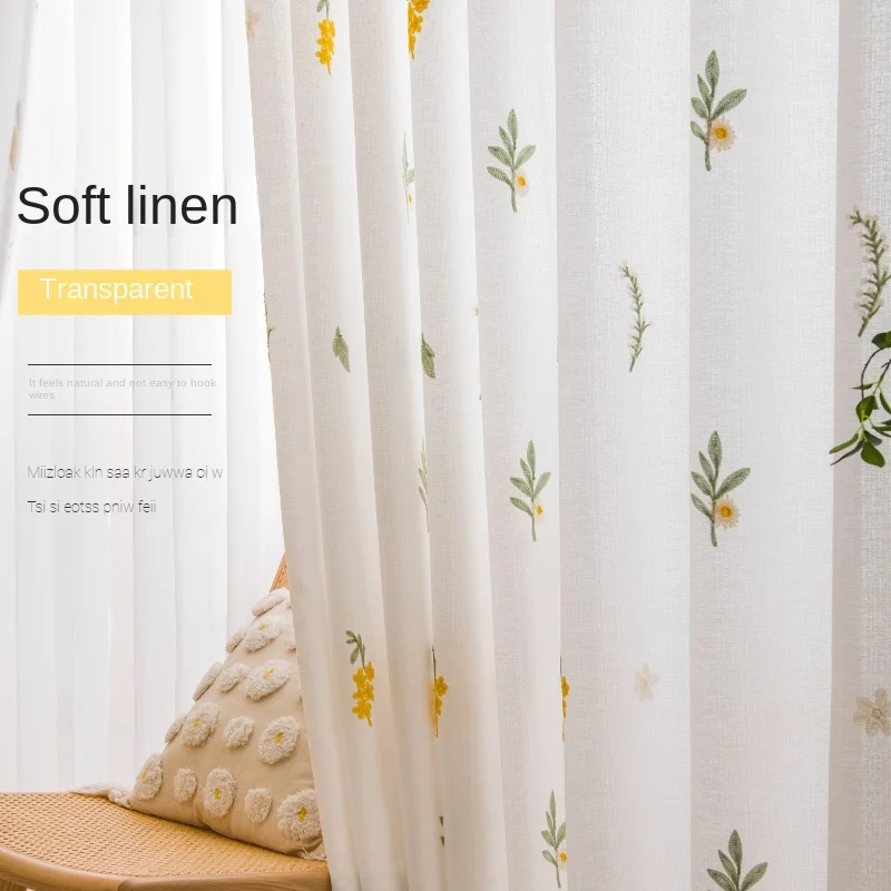 

Punch-free Gauze Embroidery Living Room Curtain Bay Window Partition Window Screen Balcony Sunscreen Thickening curtain