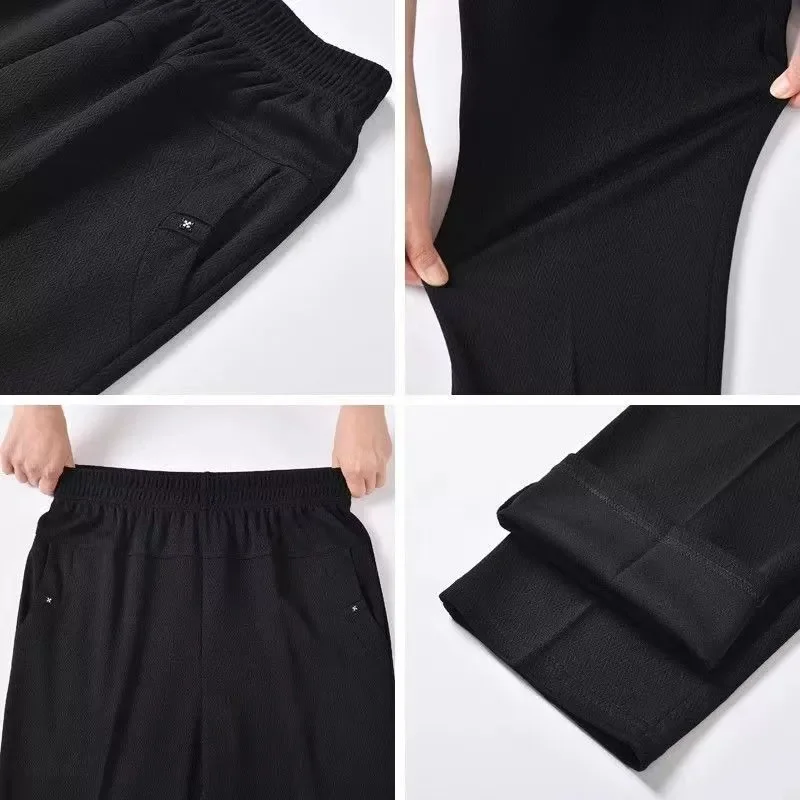 5XL 6XL 7XL 8XL Women Summer Pants 2026 New Elastic High Waist Casual Ninth Pants Middle-aged Elderly Female Straight Mom Pants
