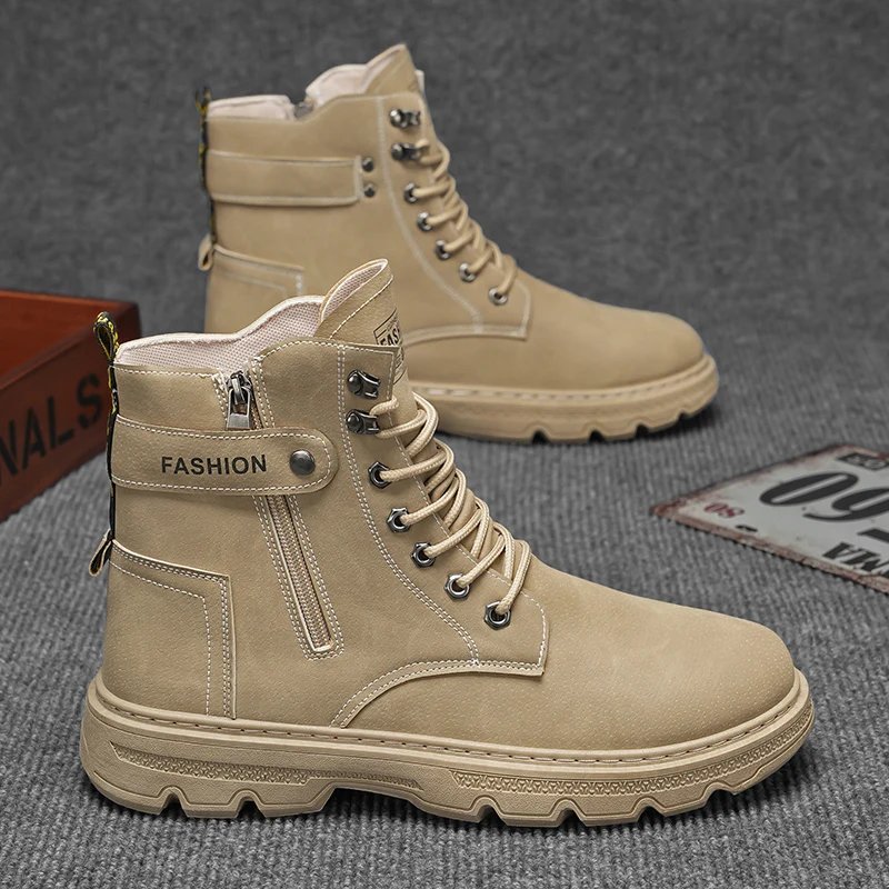 

men's boots four season casual anti slip fashion thick soled outdoor leisure boots high top boots fashion versatile work boots