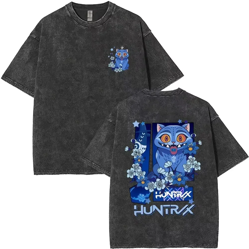 25 حار أنيمي هنتركس K-pop الملابس غسلها تي شيرت الرجال والنساء الشارع الشهير الهيب هوب تيز قمة مطبوعة موضة قصيرة الأكمام
