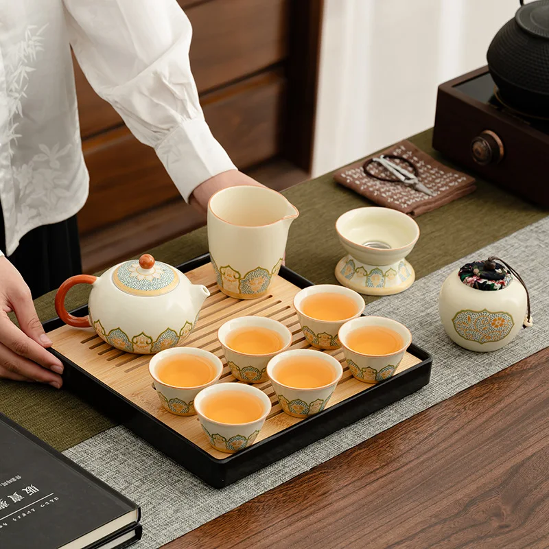 Custom Tea Set High-end Gift Ru Kiln High Aesthetic Ancient Charm Tea Brewing with Tea Tray Tea Set Gift Box Customizable Printi