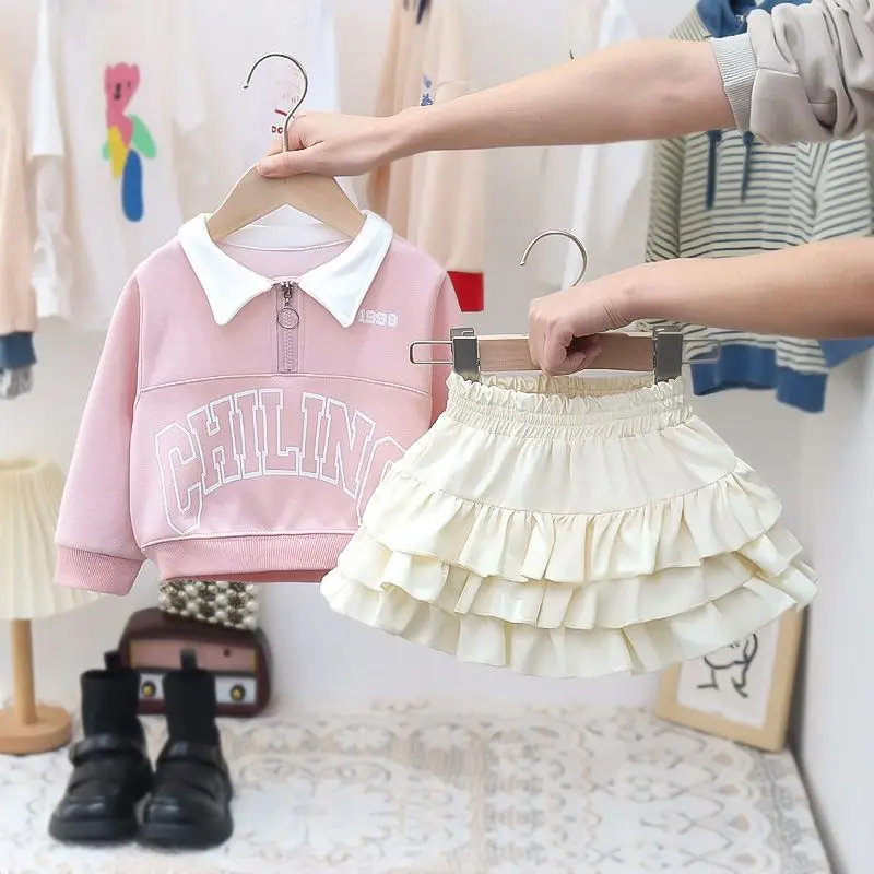 

Girls' Autumn New FashioninsPrincess Style Sweatshirt Sweet Cake Skirt Half Skirt Spring and Autumn Two-piece Set