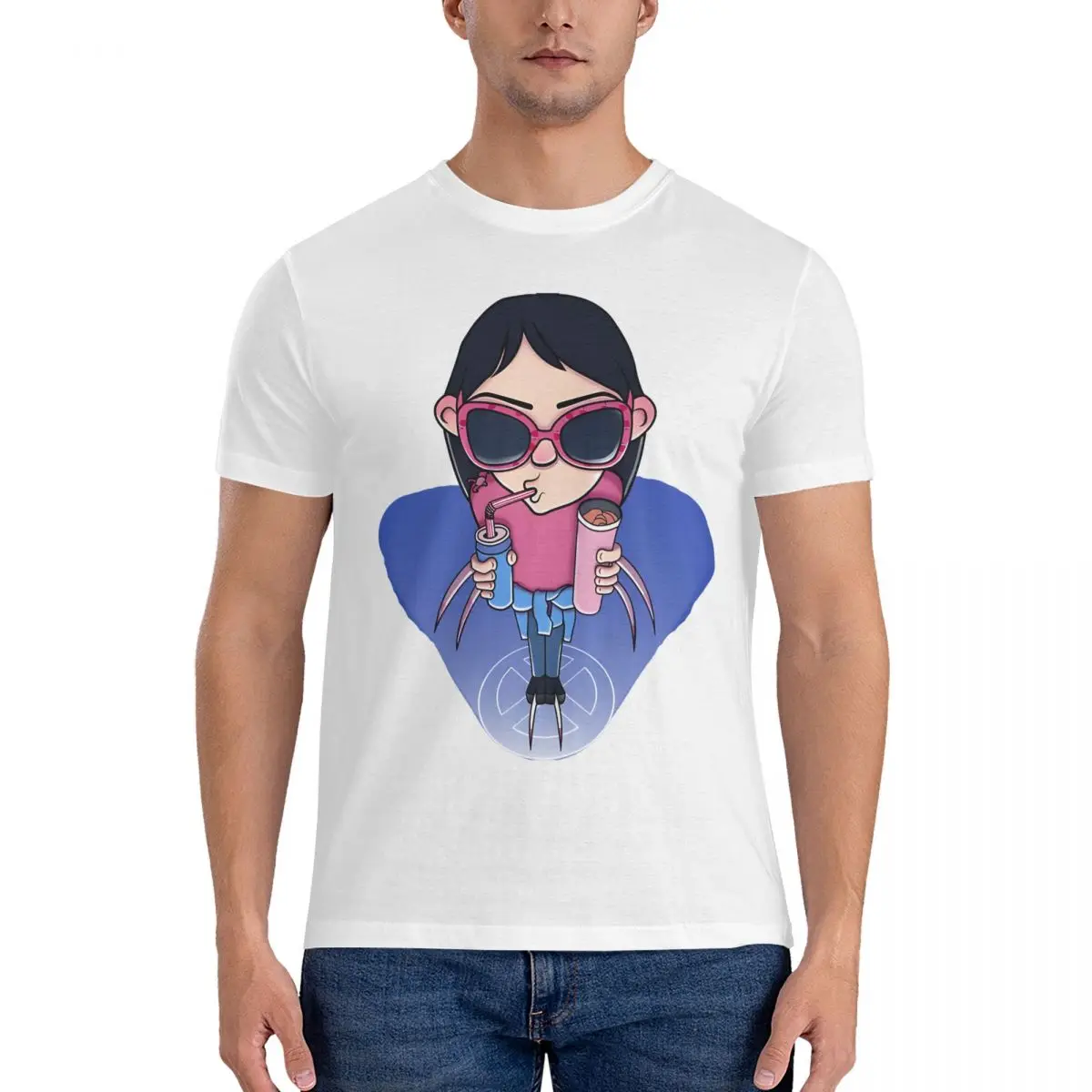 Laura T Shirts Men Pure Cotton Vintage T-Shirt Crew Neck Marvel Comics Disney X-23 Tees Short Sleeve Clothing Unique