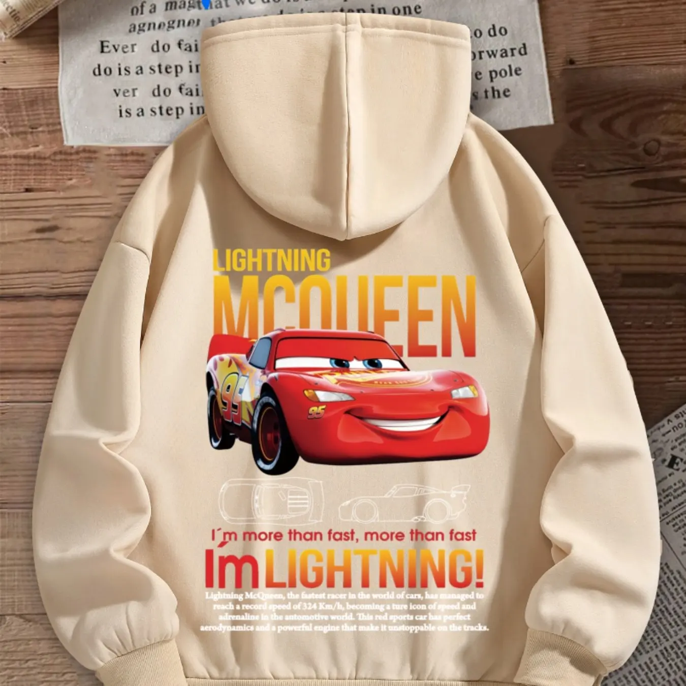 سويت شيرت نسائي رسمي من Disney Lightning McQueen Cars بغطاء للرأس أسود مع قلنسوة برباط كاجوال من Lightning McQueen