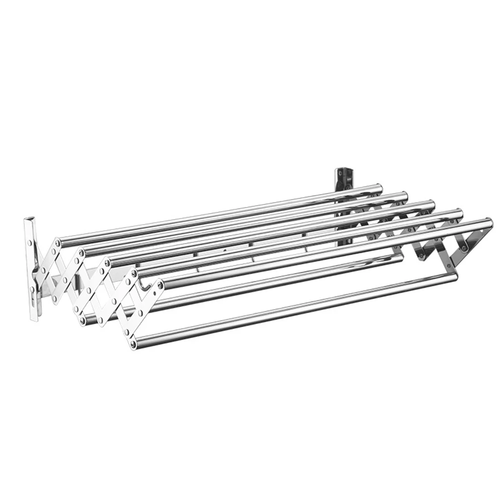 

Wall Mounted Laundry Drying Rack 7 Rods 5 Hooks Retractable Collapsible Laundry Hanger Rustproof Space-Saving for Bathroom/Tower