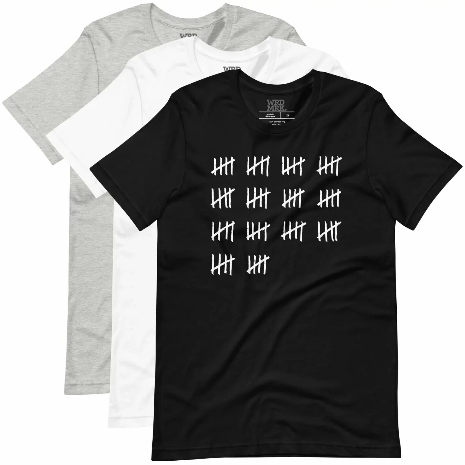 70 Tally Marks T-Shirt - WRDMRK - 70th Birthday Party Gift - Gray or Black