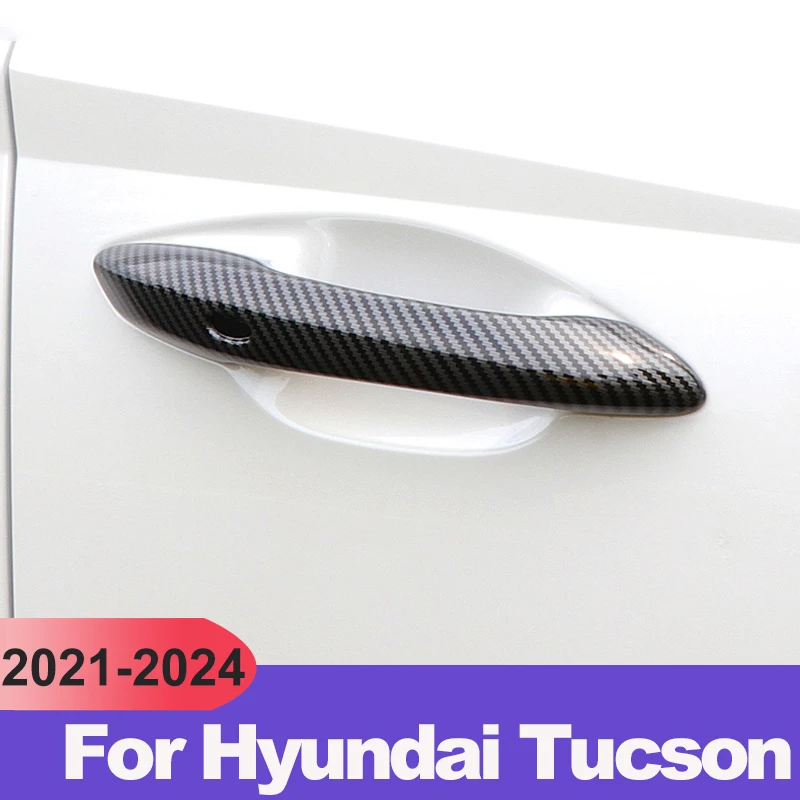 For Hyundai Tucson NX4 2021 2023 2024 ABS Carbon Car Outer Door Handle Bowl Catch Cover Protection Trims Stickers Accessories