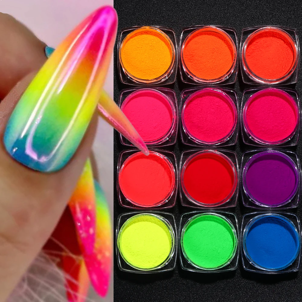 2013 zestaw neonowych pigmentów fosforowych w proszku 12 szt. Fluorescencyjny brokat do paznokci chromowany pigment efekt gradientu Ombre wcieranie Neon Dust