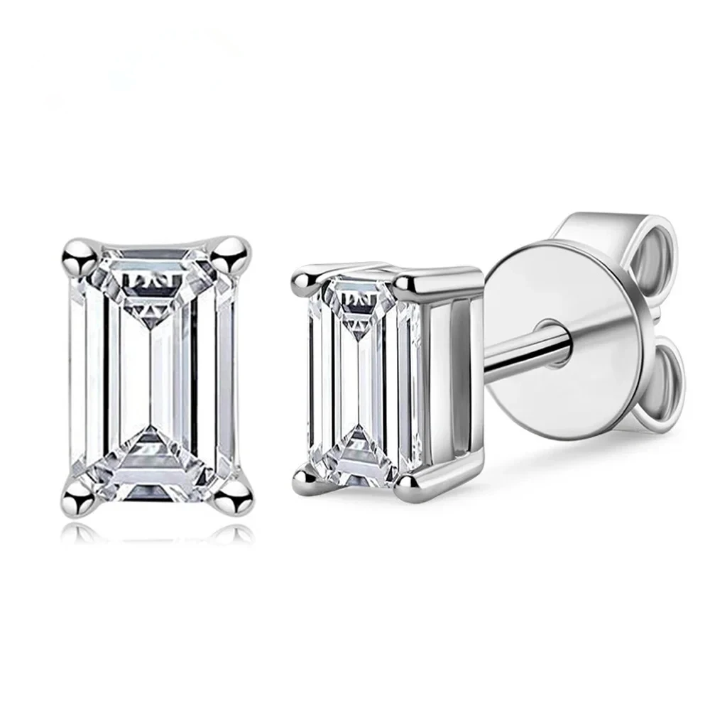 

KNOBSPIN D VVS1 Emerald Cut Moissanite Earring s925 Sterling Sliver Plated with 18k White Gold Earrings for Women Fine Jewelry