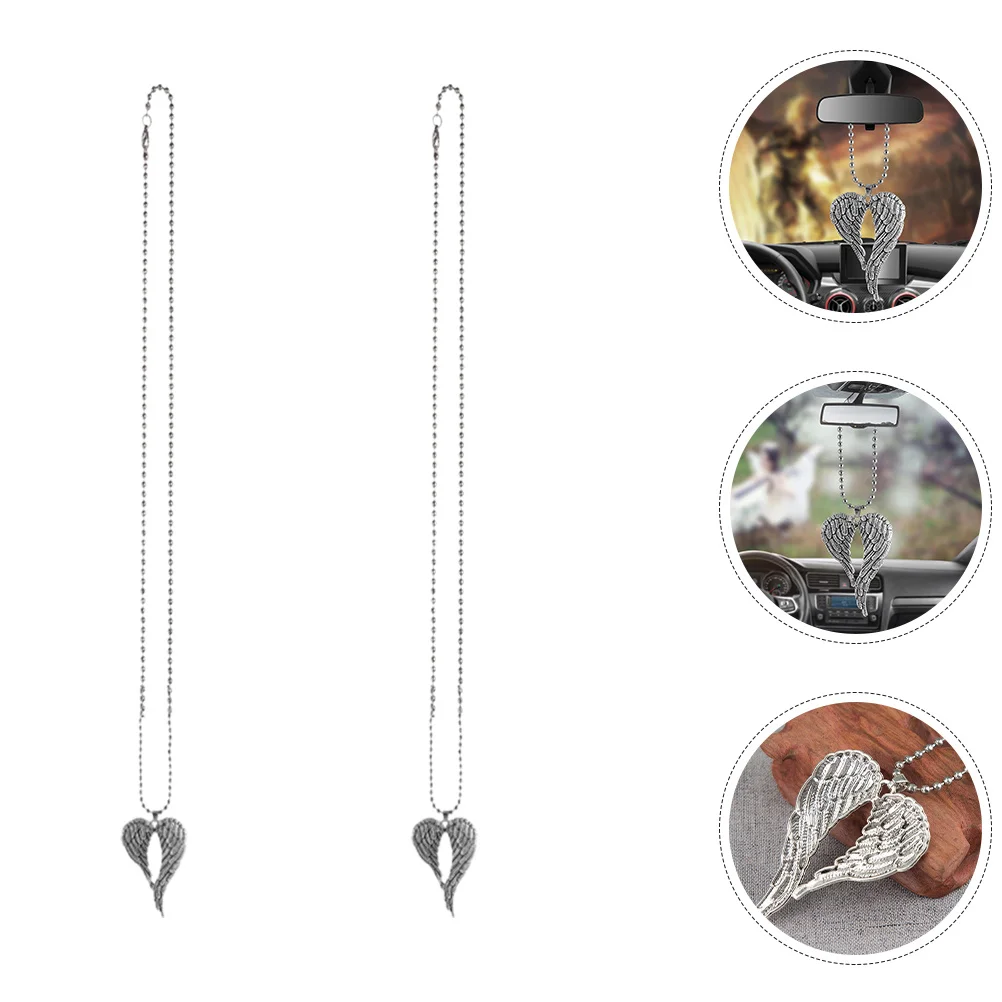 

2pcs Retro Wing Pendant Necklace Car Rearview Mirror Hanging Ornament Decorative Accessory Elegant Charm For Car Interior