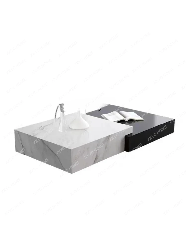 A Italian minimalist rock slab coffee table size combination black and white floor rectangle can be customized5236