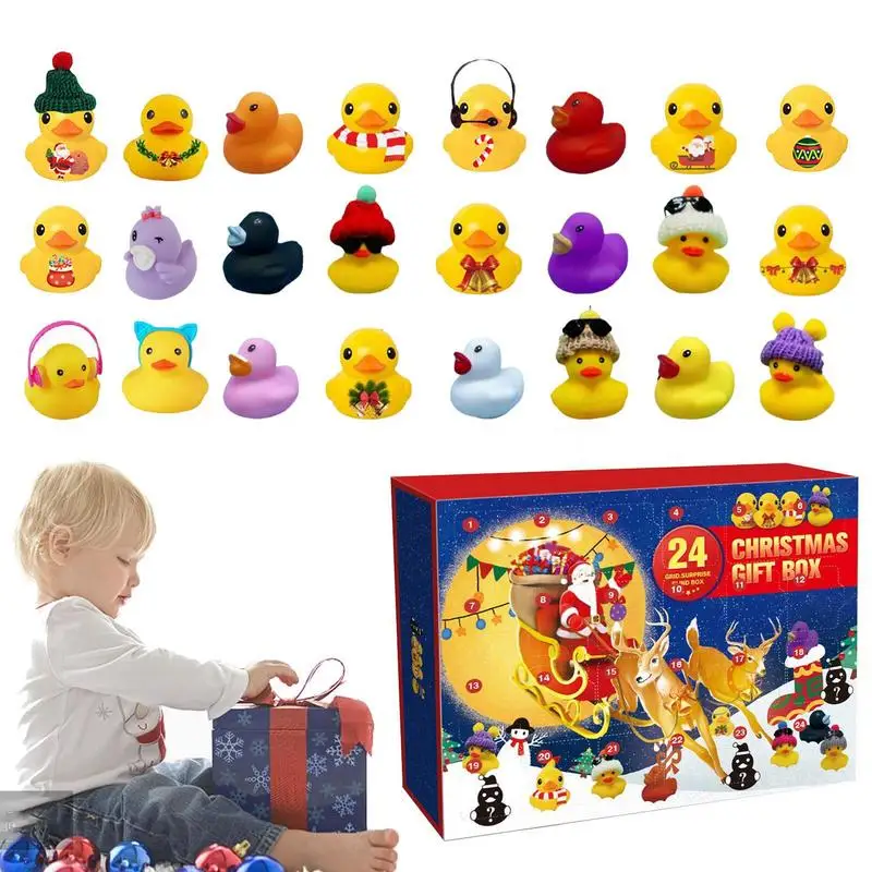 Calendrier de l'avent en caoutchouc DLIGHTAVER pour enfants, ensemble de canard en caoutchouc mignon, calendrier de compte à rebours de Noël, jouets de bain pour bébé, cadeaux différents, 24 pièces