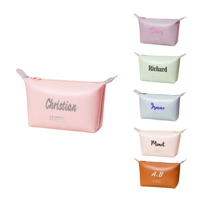 

Personalized PU Waterproof Amenity Bag Custom Embroidery Convenient Clutch Bag Candy Color Dumpling Shape Cosmetic Bag