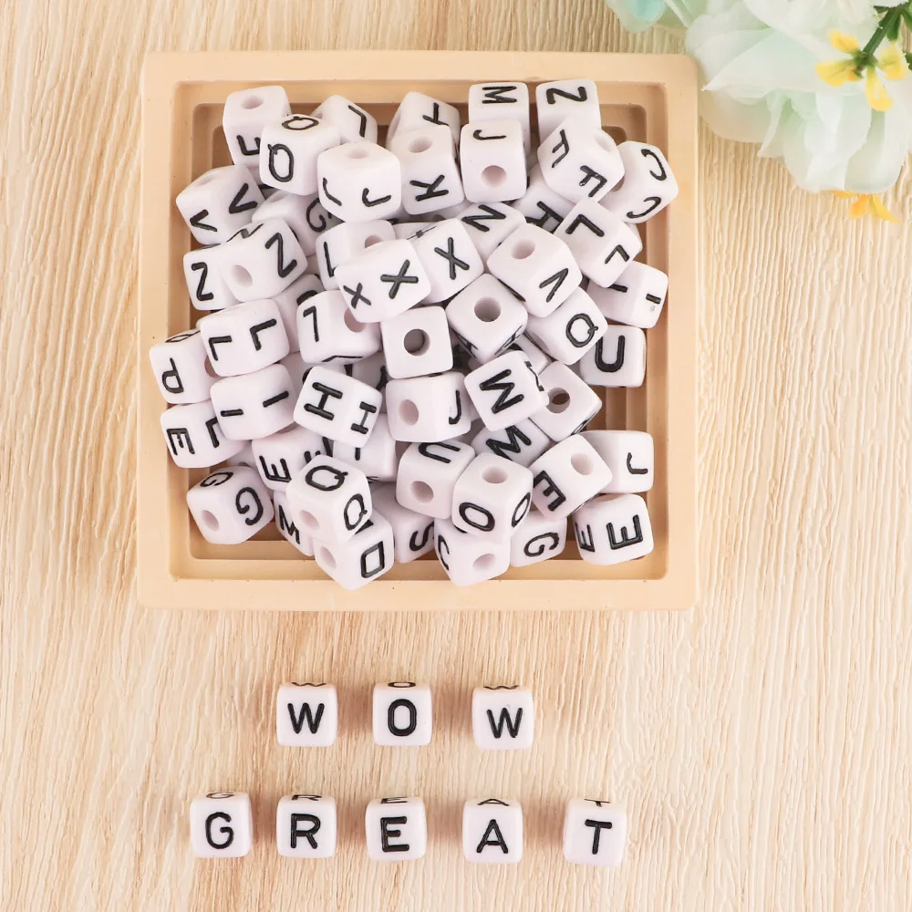 

500/1000Pcs Acrylic Letter Beads 10*10MM Square Alphabet Beads Cube Loose Spacer Beads For Jewelry Making Diy Accessories