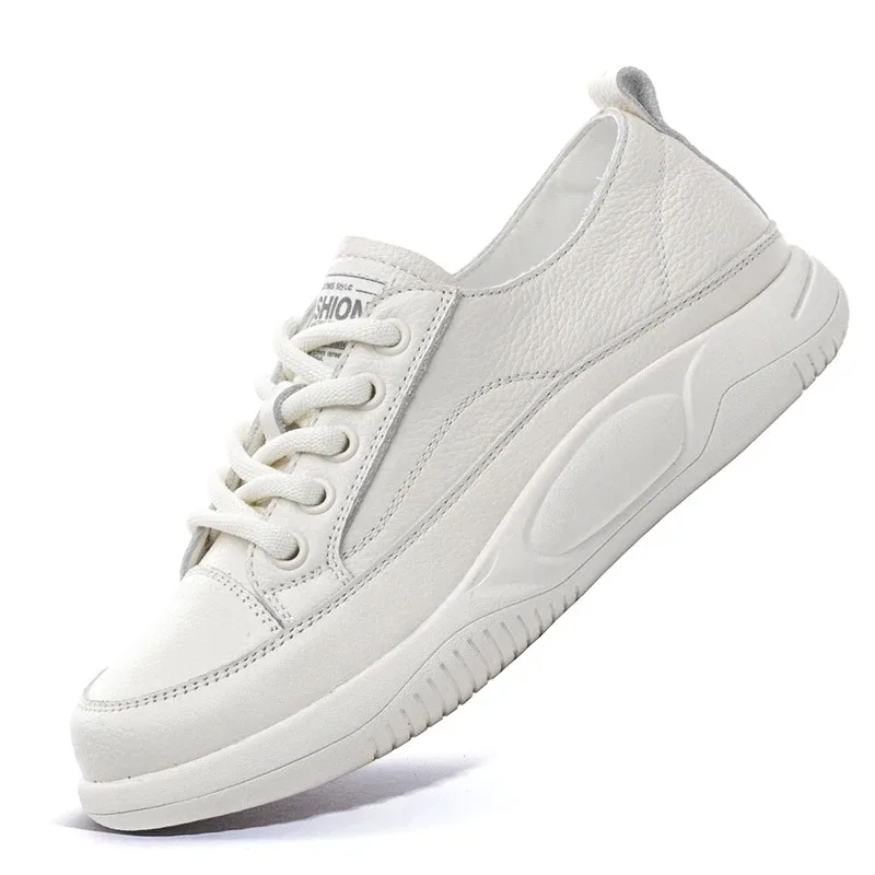Spring Summer New Women's Shoes Genuine Leather Light Platform White Shoes Autumn Breathable Sports Ladies Flat Casual Shoes