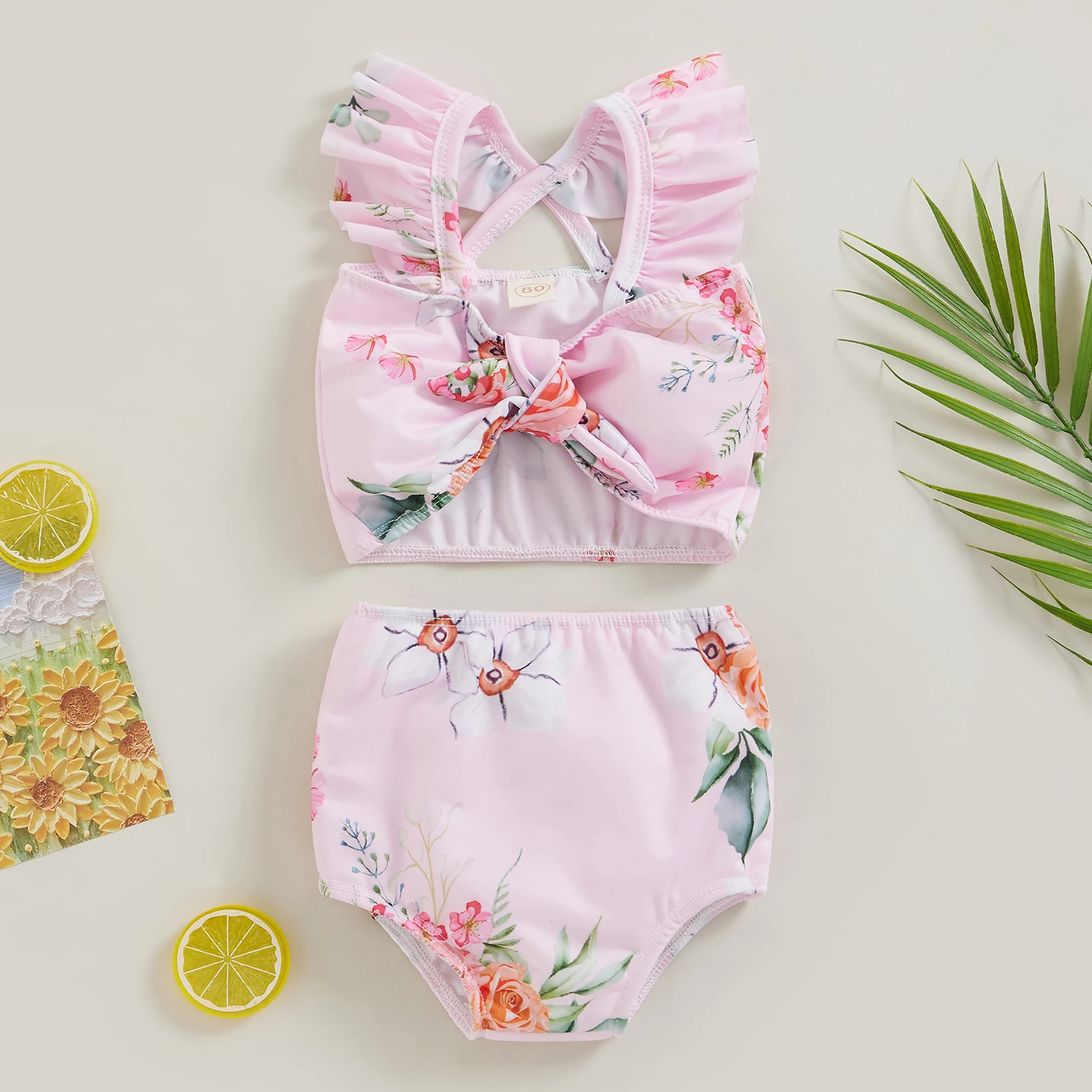Summer Baby Girl Strawberry Printed Ruffled Bikini Tankini Sets with Hat Kids Two Pieces Swimsuit Swimwear Beach Bathing Suit