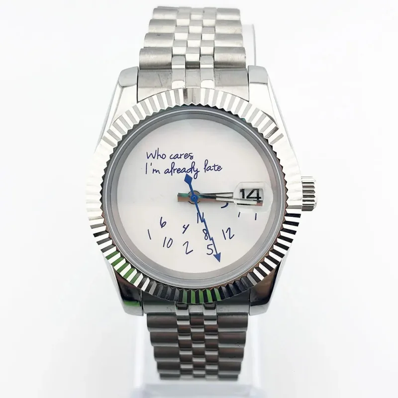 

"Who cares I'm already Late" 36mm or 39mm men's datejust watch sapphire glass suitable for NH35 automatic movement