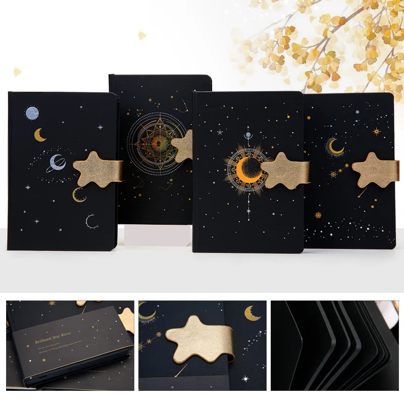 Creative Notebooks Black Cardstock Brilliant Stars All Black Paper Inside Handbook Diy Doodle Book Magnetic Buckle Diary Book