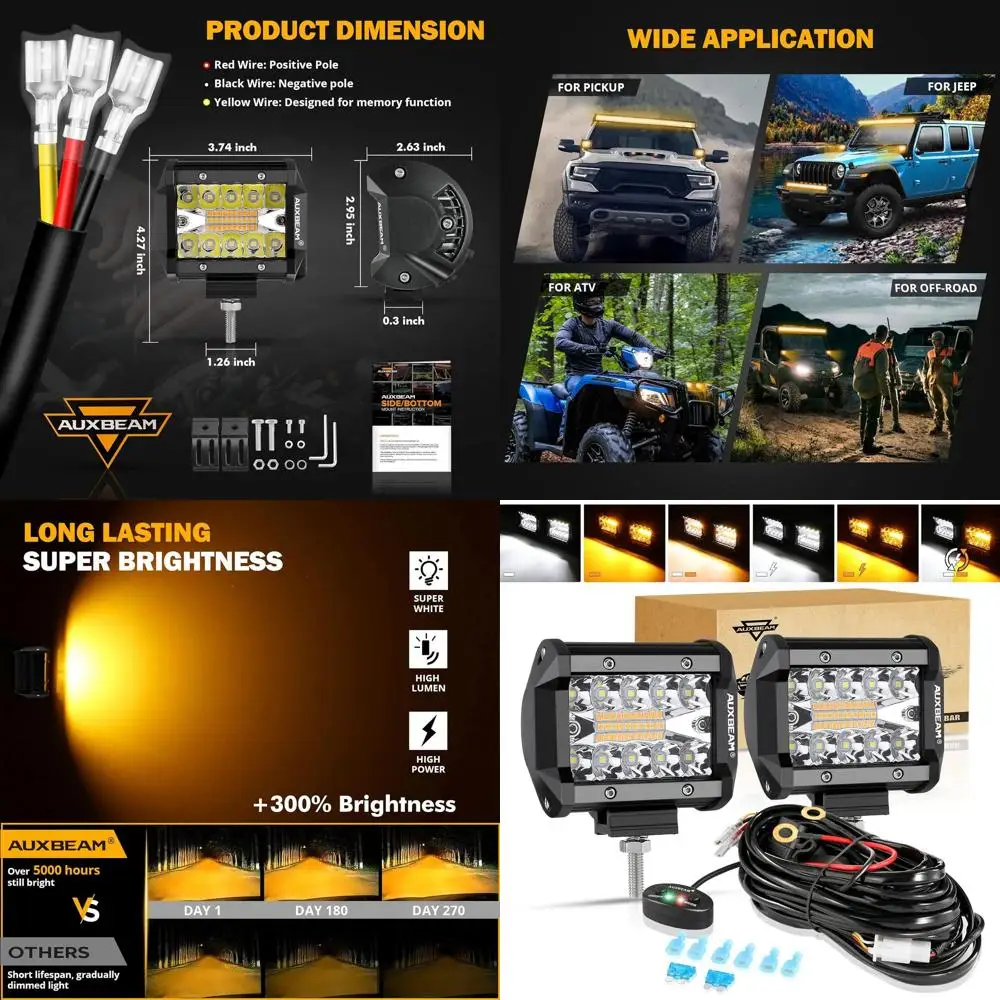 

4 Inch 120W LED Driving Pods, 12000LM Spot & Flood Combo, 6 Modes Amber & White, Off-Road Light Bar for Trucks, SUV, ATV, UTV, J