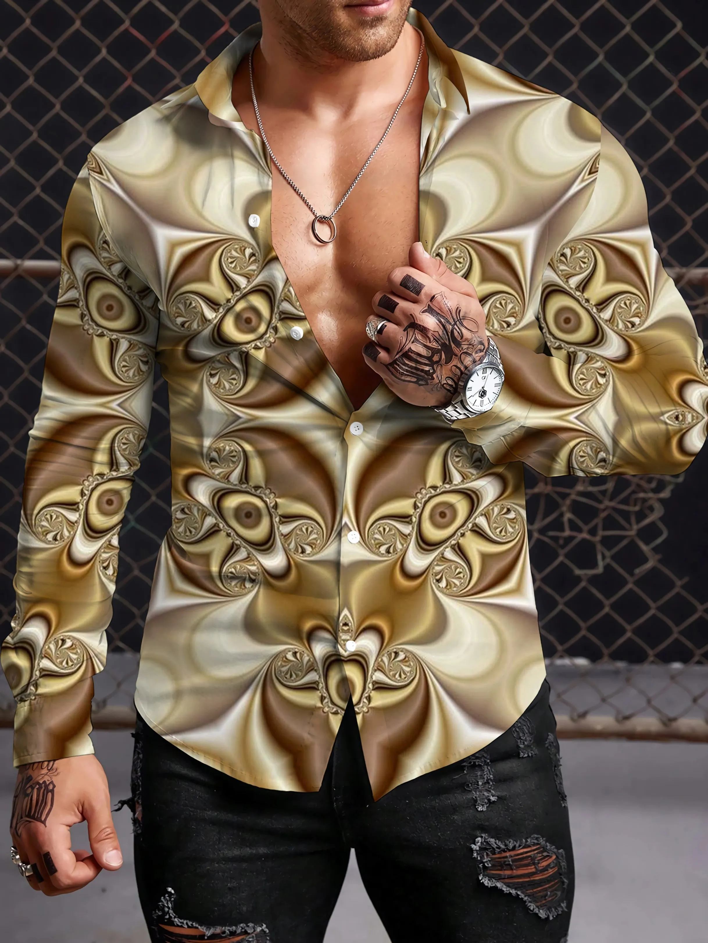 

Long Sleeve Hawaiian Shirts Splating Ink 3d Printed Shirts Men Fashion Shirts Lapel Beach Blouse Mens Clothing Cuba Blouse，