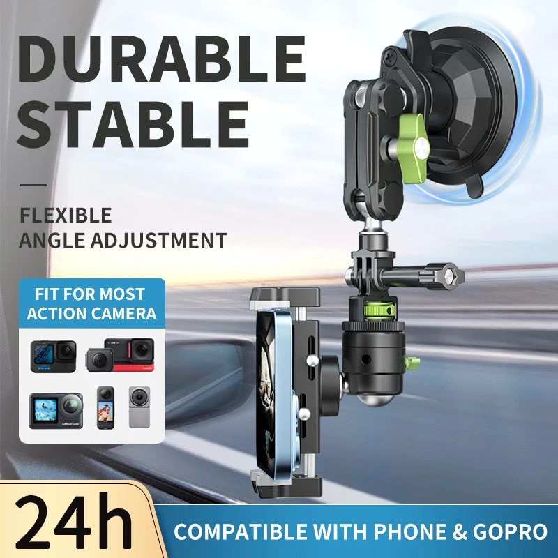 V Log Style 360 Adjustable Sefie Stick for Mobile Phone and Action Camera with Suction Cup Mount for Car