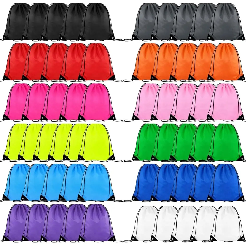 

60 шт. мешков на шнурке оптом, прочные спортивные сумки-мешки для женщин и мужчин, 12 цветов, с возможностью индивидуализации для подарков, школы, работы