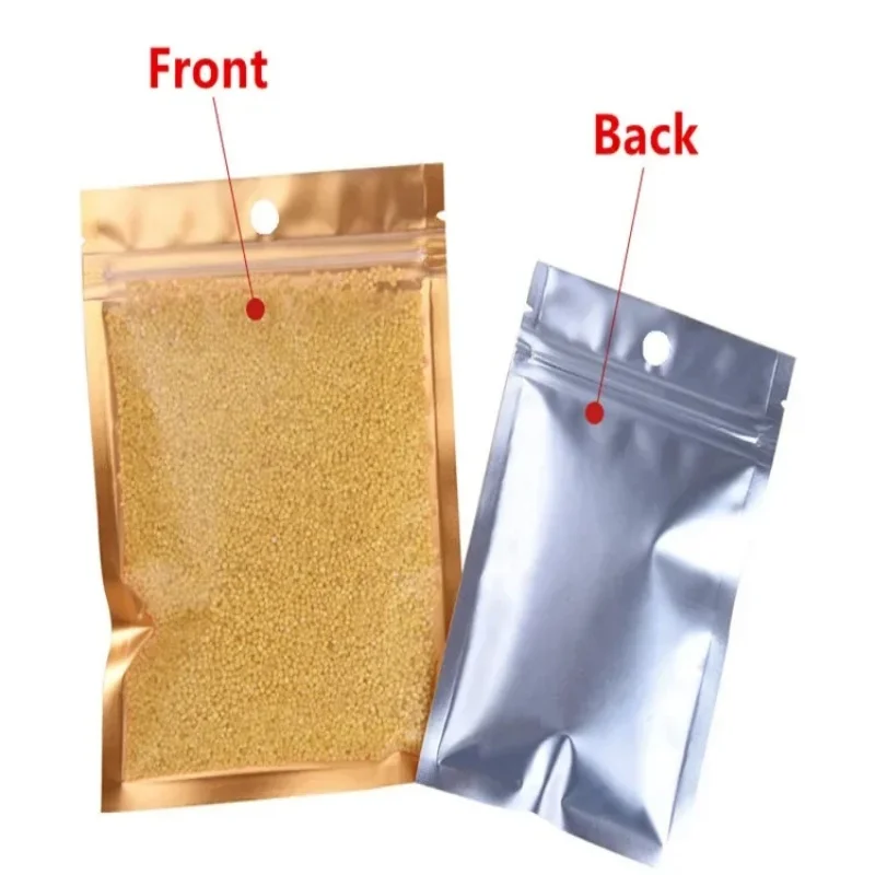 100pcs Gold Foil Lined Resealable Bags - Clear Window Flat Pouches for Coffee, Cosmetics,  Office Supplies & Dry Storage
