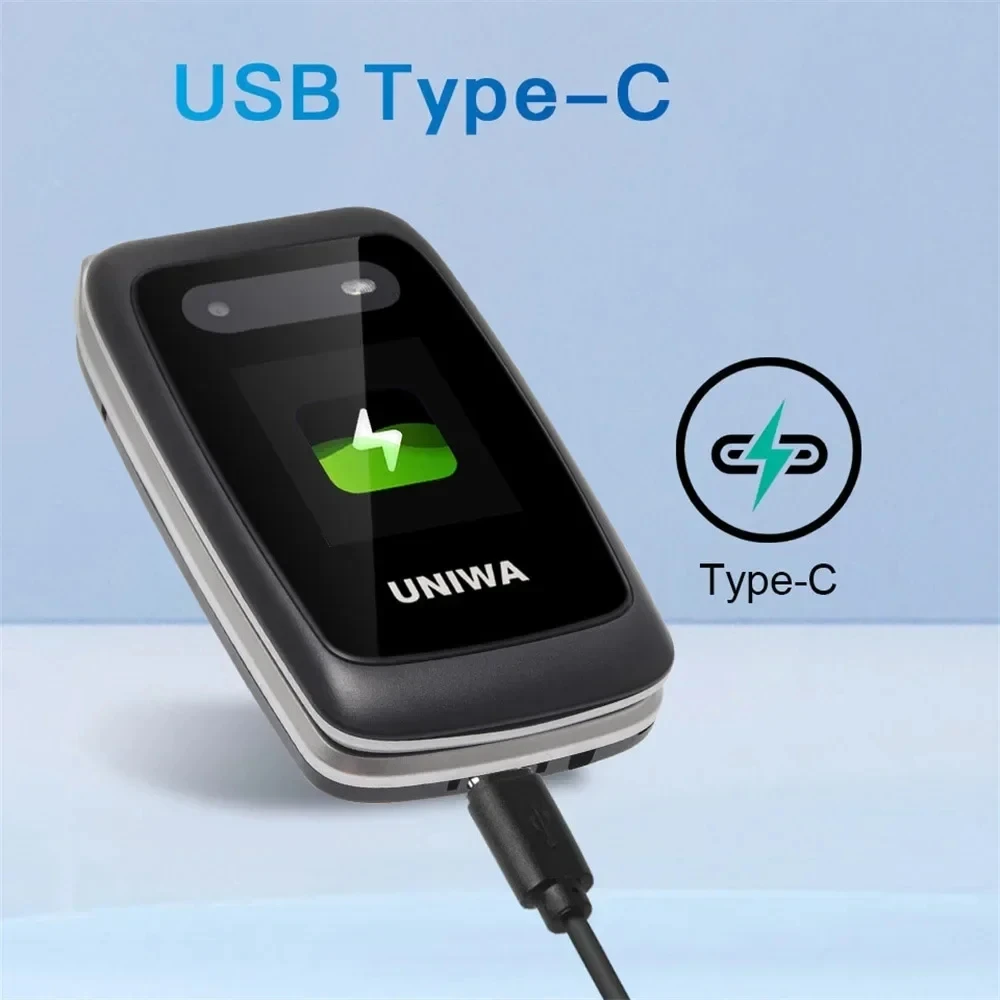UNIWA V202T Flip Phone Dual Screen Large Button Dual SIM Card 4G Network Mobile Phone Support Charging Dock For Elderly