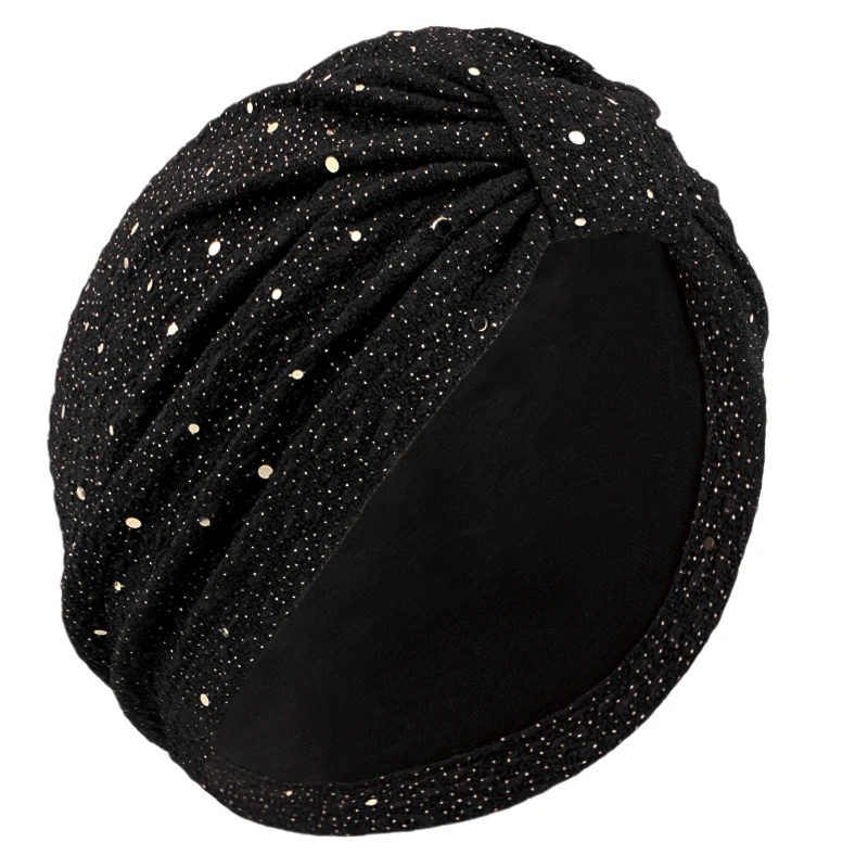 Women\'s Solid Color Sequin Knotted Turban Hijab Chemo Cap Cancer Hat Hair Loss Headscarf Beanie Bonnet Head Wrap Headband Mujer