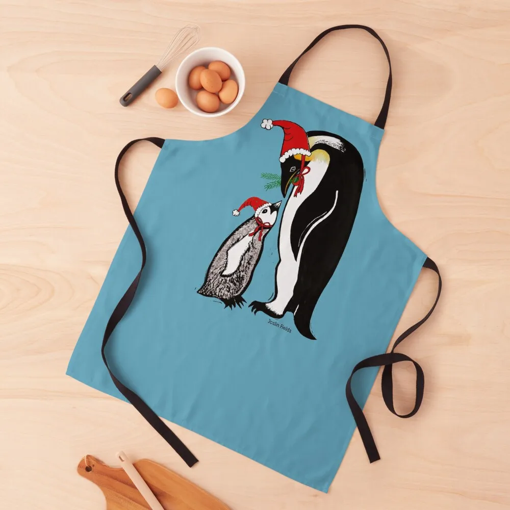 

Christmas Penguins with Santa hats Apron Restaurant cleanings For Girl Apron