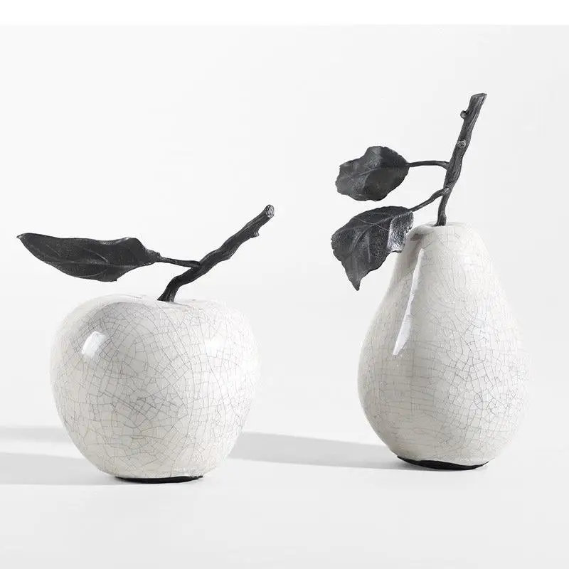 White Crack Ceramic Ornaments Pear Fruit Sculpture Simulated Statue Figurines Desktop Decoration Accessories