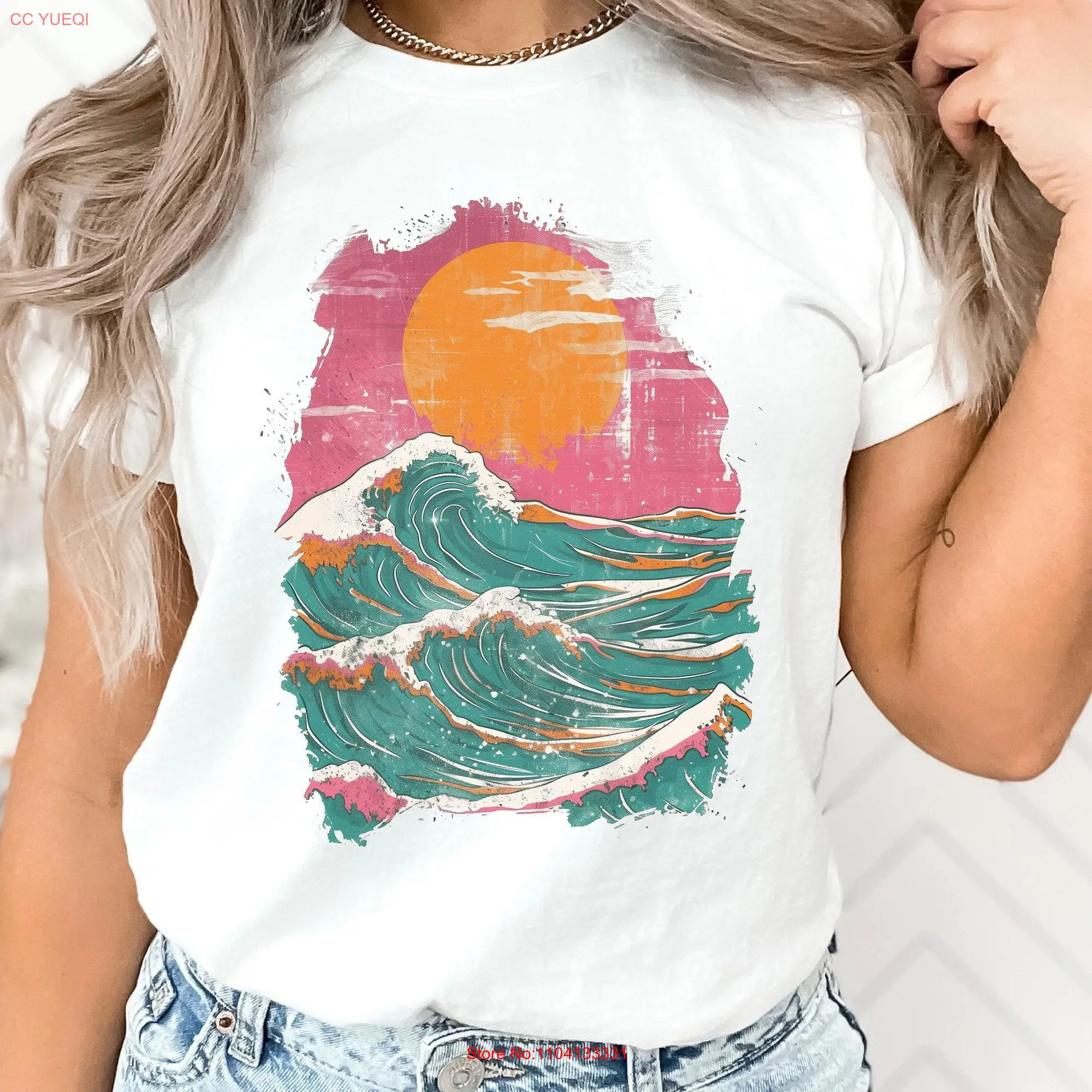 Boho Beachy Vibes T Shirt Retro Sunset Wavy Sunshine Chic Summer Hello Cute s Vintage Ocean Waves Vacation