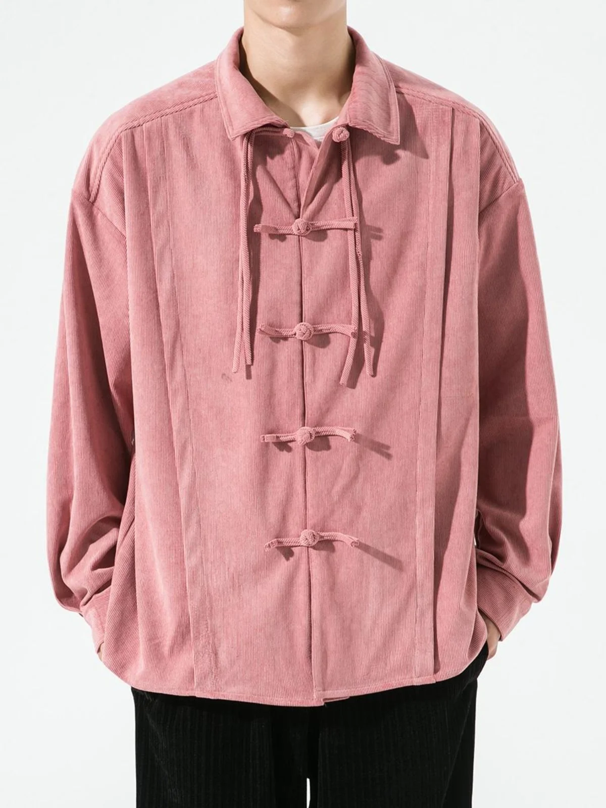 

New Chinese Sle Youth Jaet with Button Collar Traditional Hanfu Design Autumn Spring Men's Faion Outerwear Coat