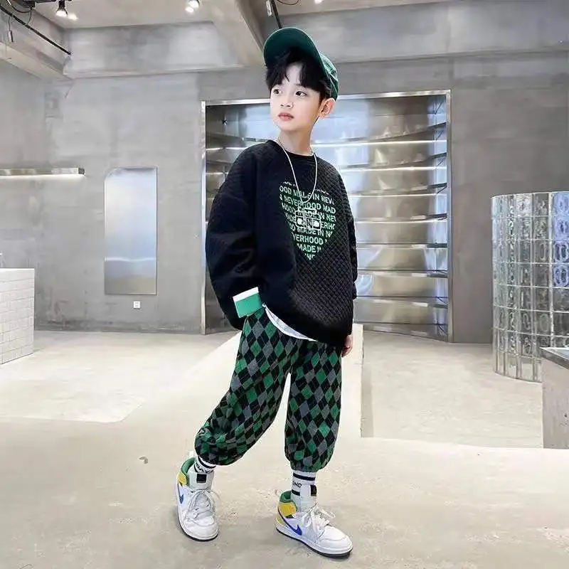 New Spring Autumn Print Children Top+Pants 2pcs Teenage Boys Clothes Set Fashion Casual Kids Tracksuits 6 8 10 12 14 years