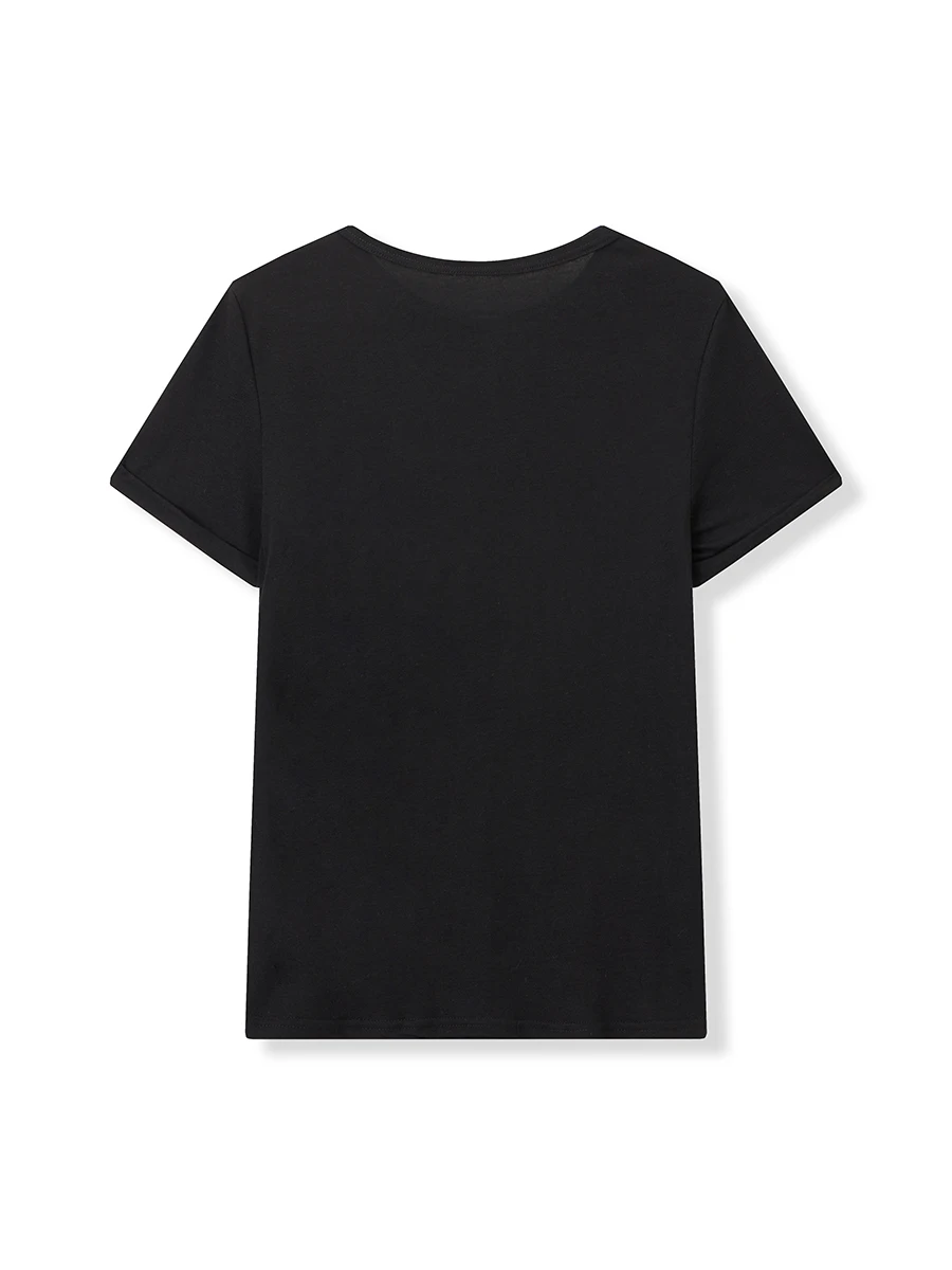 เสื้อยืดคอกลมแขนสั้นฤดูร้อนมีสไตล์ของผู้หญิงประดับด้วยเลื่อมหลวมพอดีพร้อมรายละเอียดโบว์