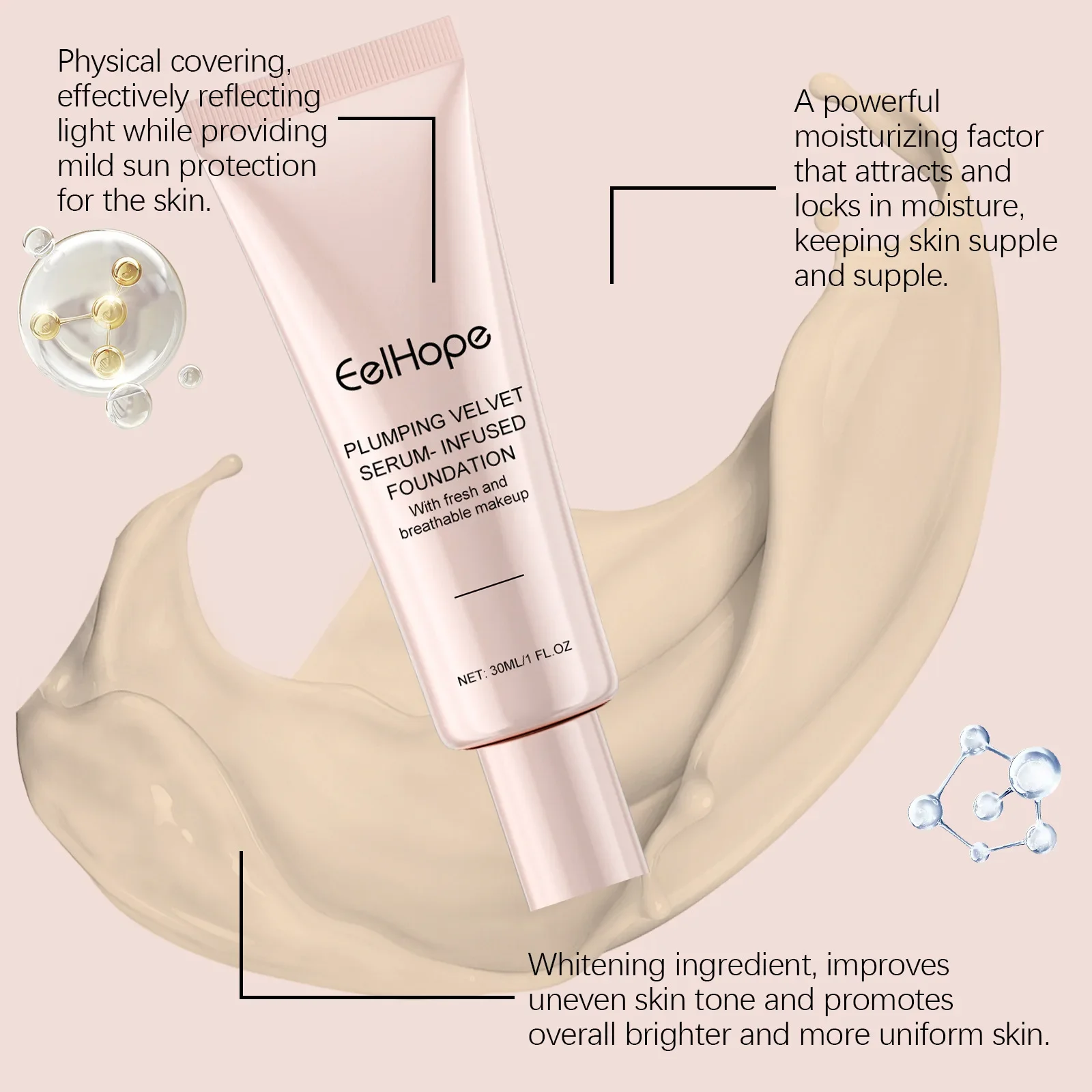 30ml Liquid Foundation Skin Moisturizing Concealer Isolation Coverage Whitening Cream Long Lasting Waterproof Brightening Makeup