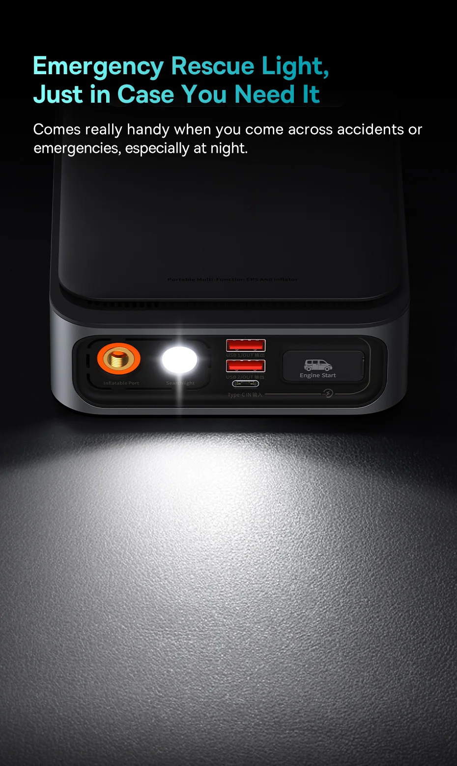 Baseus 1000A Auto-Starthilfe Powerbank 2-in-1 mit Luftpumpe, tragbarer Auto-Batterie-Booster für Notstartgeräte im Auto – Detail 19