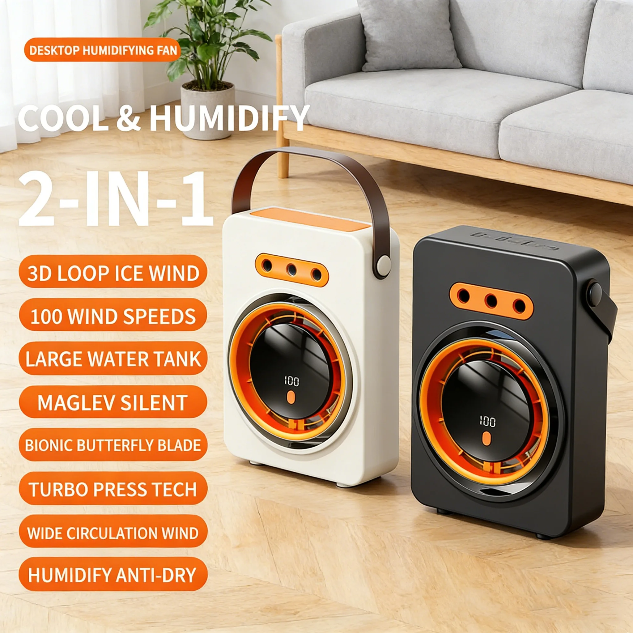 

Portable 3-Nozzle Mist Spray Fan USB Rechargeable 5-Speed Desktop/Wall-Mounted Humidifying Fan for Office Home Outdoor