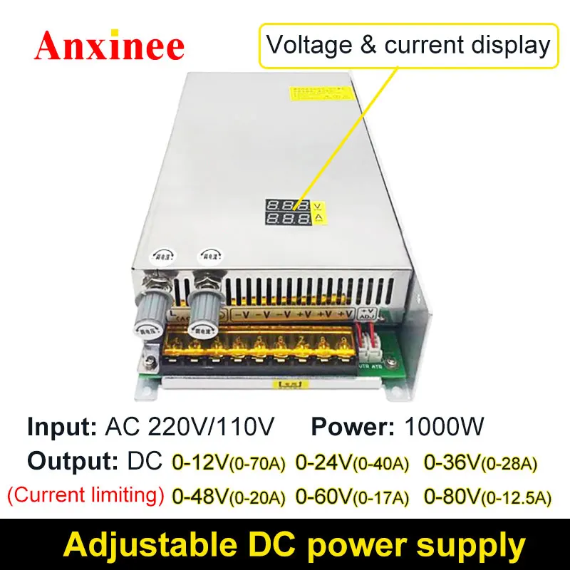 1000w DC Power Supply With Voltage And Current Display AC To DC 0-80v 0-70A Regulated Power Module Limitable Current